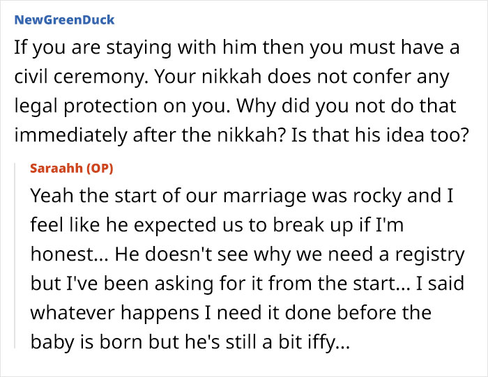 A pregnant woman can't look at her husband the same after finding his old messages, facing issues about legal marriage. A pregnant woman can't look at her husband the same after finding his old messages, facing issues about legal marriage.