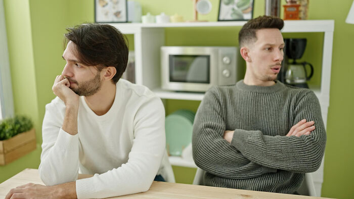 Two men looking away from each other, suggesting a disagreement or need for epic comebacks.