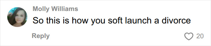 Molly Williams comments on a woman's separate apartment from her husband, saying, So this is how you soft launch a divorce. Molly Williams comments on a woman's separate apartment from her husband, saying, So this is how you soft launch a divorce.