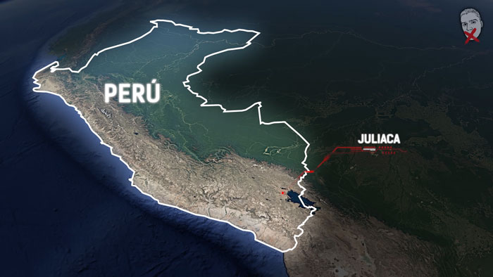 Map showing the location of a city above the clouds and crime in Peru, pinpointing Juliaca.
