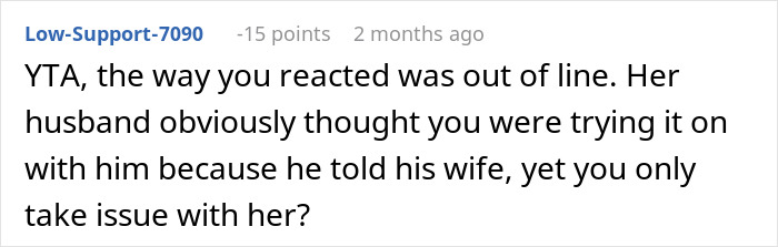 A screenshot of a comment from a user named Low-Support-7090 about a husband and miscommunication, stating 'YTA' for the reaction.