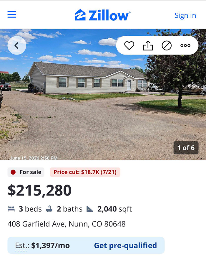 Screenshot of a Zillow listing showing a house for $215,280 and details for the viral listing. Screenshot of a Zillow listing showing a house for $215,280 and details for the viral listing.