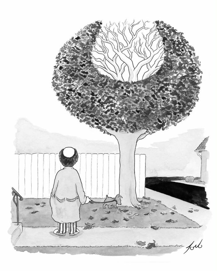 Comic of person walking dog looking at tree shaped like human brain with branches