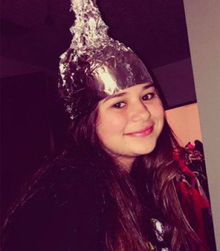 Sophie Rain smiling in a tinfoil hat, before her significant 50lbs weight loss journey. Sophie Rain smiling in a tinfoil hat, before her significant 50lbs weight loss journey.