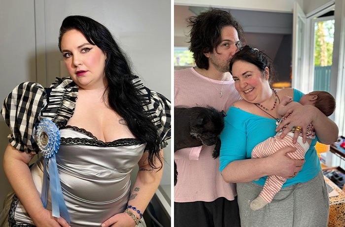 Lena Dunham, one of the celebrity women who welcomed a baby via surrogate, with her partner and baby