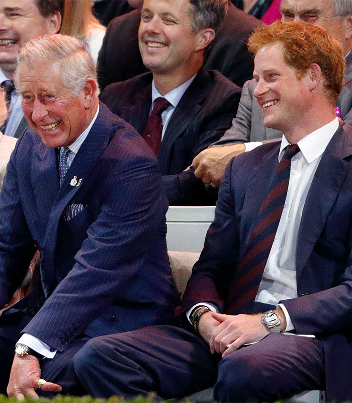King Charles and Prince Harry laughing together, with ongoing questions about Prince Harry's paternity and DNA test. King Charles and Prince Harry laughing together, with ongoing questions about Prince Harry's paternity and DNA test.