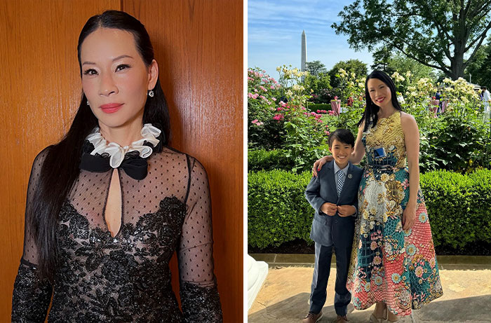 Lucy Liu, one of the famous celebrity women who welcomed babies via surrogate, pictured with her son.