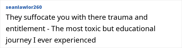 A comment describing the suffocation from trauma and entitlement of a dangerous personality type. A comment describing the suffocation from trauma and entitlement of a dangerous personality type.