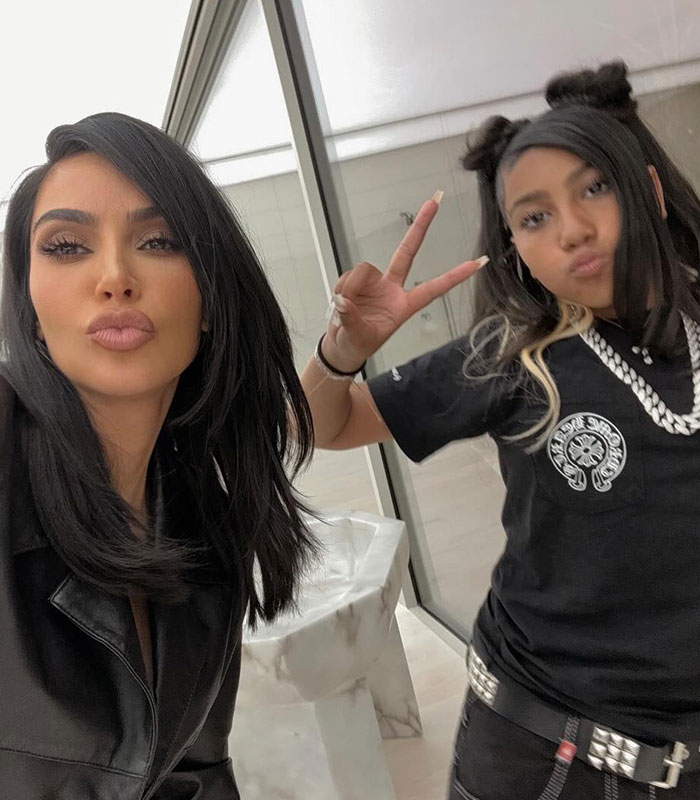 Kim Kardashian and daughter North West at 13, a photo comparison fueling parenting controversy.