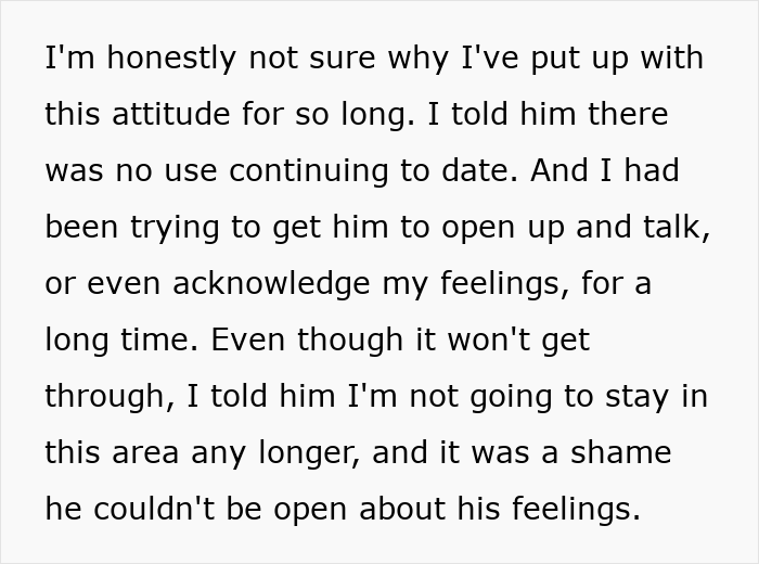 A black text message detailing a breakup decision with a jobless BF.
