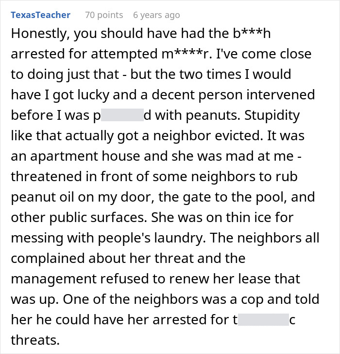 A Reddit user recounts a story of a neighbor evicted for threatening someone with a severe shellfish allergy. A Reddit user recounts a story of a neighbor evicted for threatening someone with a severe shellfish allergy.