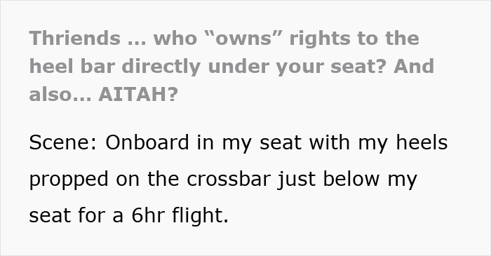 Text detailing a question about who owns the space under a seat, relevant to an entitled man and seat space.