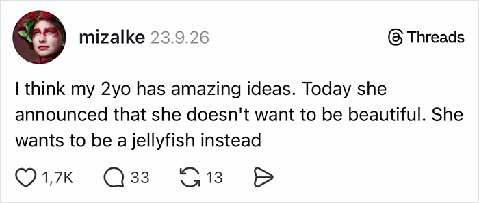 A Threads post where parents vented on social media about their kid wanting to be a jellyfish.