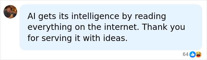 Social media comment about AI gaining intelligence from internet data