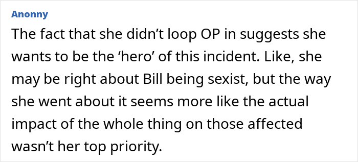 A comment discussing a potentially gender-biased situation where a mentor wants to be the hero. A comment discussing a potentially gender-biased situation where a mentor wants to be the hero.