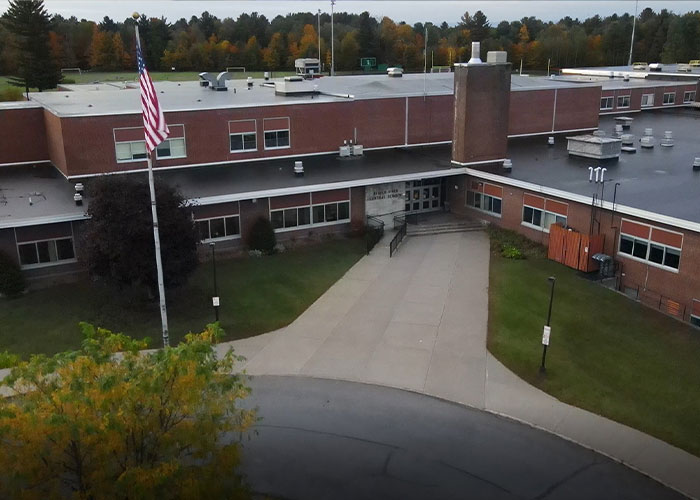An aerial view of the school where an honors student was suspended over a coffee rule.
