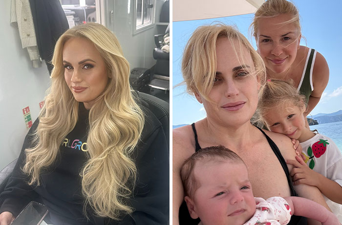 Rebel Wilson, one of the celebrity women who welcomed babies via surrogate, pictured with her family.
