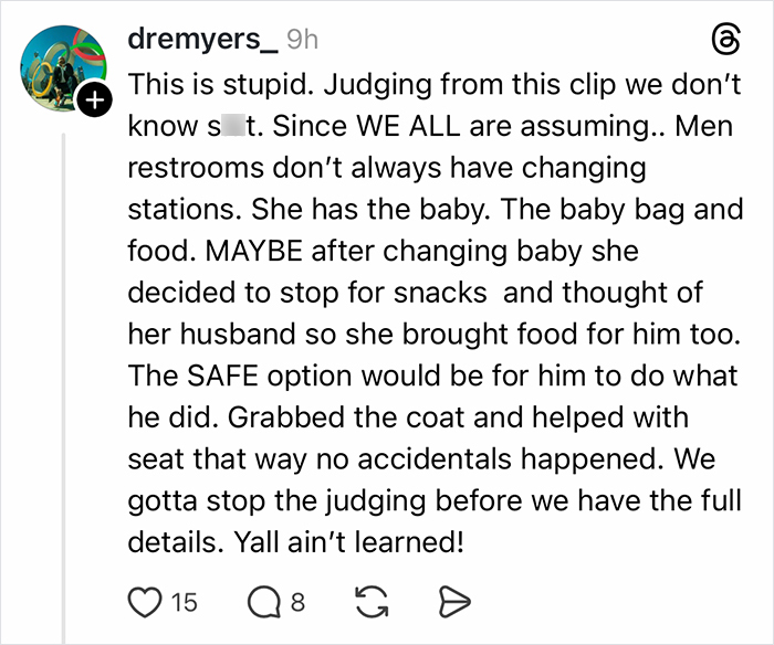 Comment defending mom and dad's roles and urging no judgment