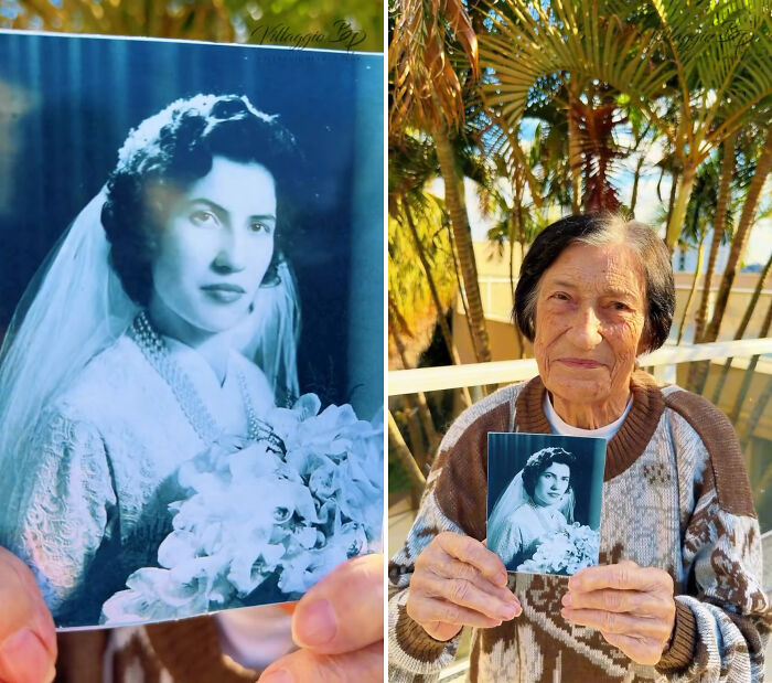 Brazil's nursing home residents in a heartwarming trend, pictured alongside their younger selves.