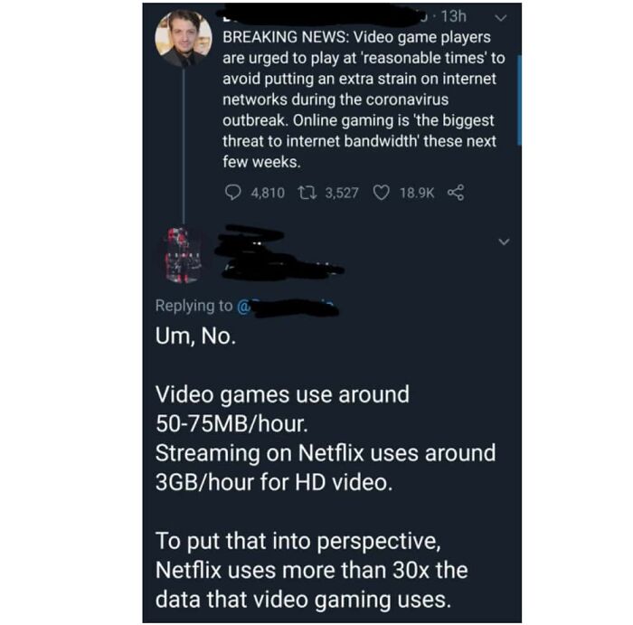 Clarification on video games using less internet data than streaming in viral tweet