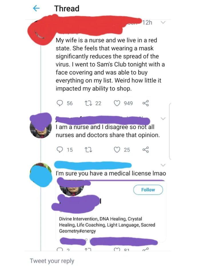 Twitter debate about mask effectiveness and medical opinions