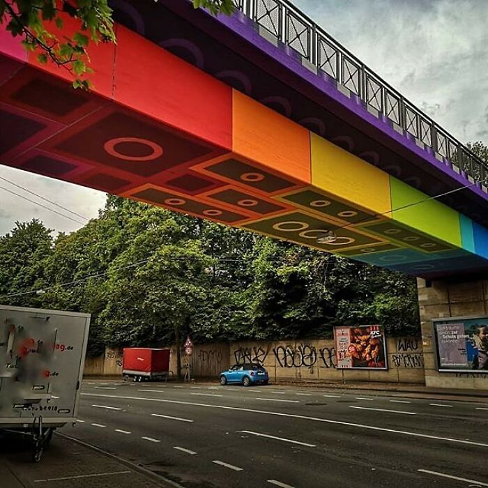 Colorful Lego-brick themed underpass street art, turning streets into real museums.