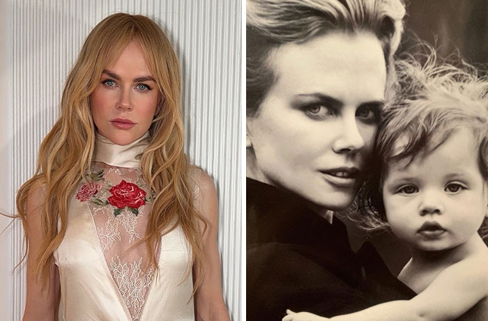Nicole Kidman, one of the celebrity women who welcomed babies via surrogate, holding her child.