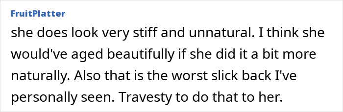 Fan comment criticizing the supermodel's viral transformation on a social media platform
