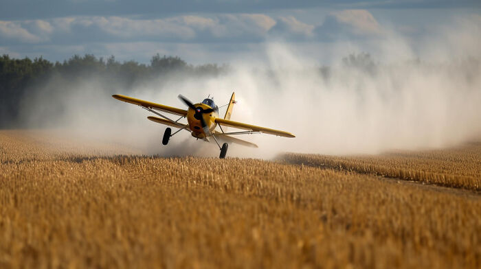 A crop duster plane in action, symbolizing how a life story can come to an unexpected end.