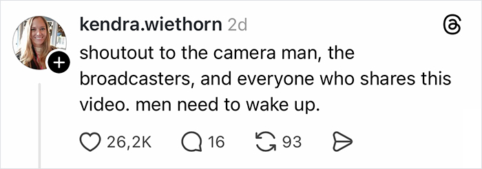 Comment praising camera man and broadcasters on mom doing double duty