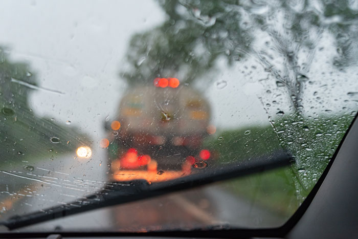 Rainy windshield, illustrating how karma plays out.