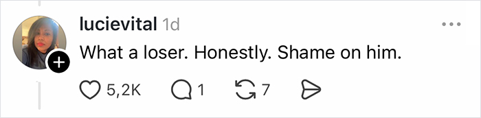 Comment calling husband a loser and shaming him