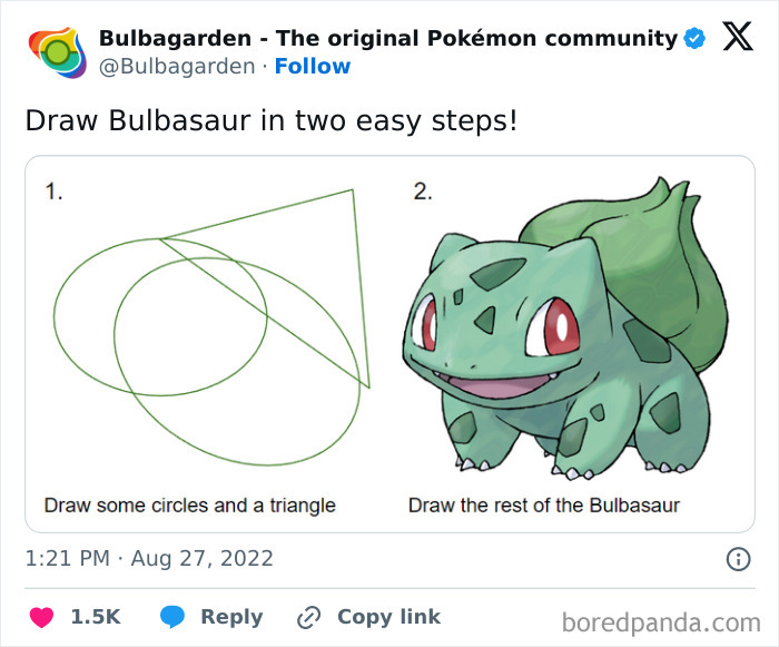 Simple drawing instructions to draw Bulbasaur in two easy steps