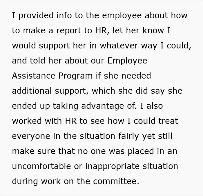 A white screen with black text detailing how to support an employee who experienced gender-biased boss treatment A white screen with black text detailing how to support an employee who experienced gender-biased boss treatment