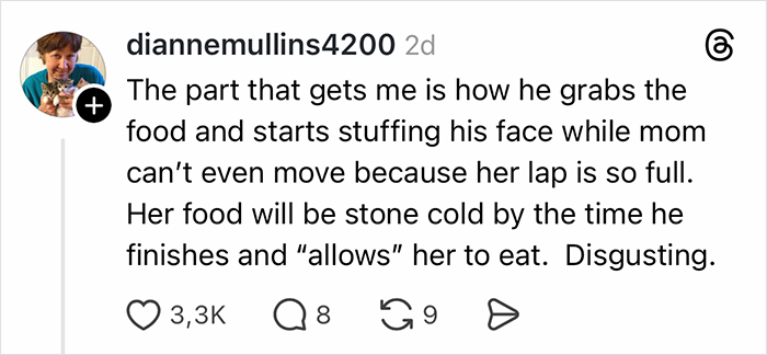 Comment disgusted by husband eating while mom is busy holding baby and food