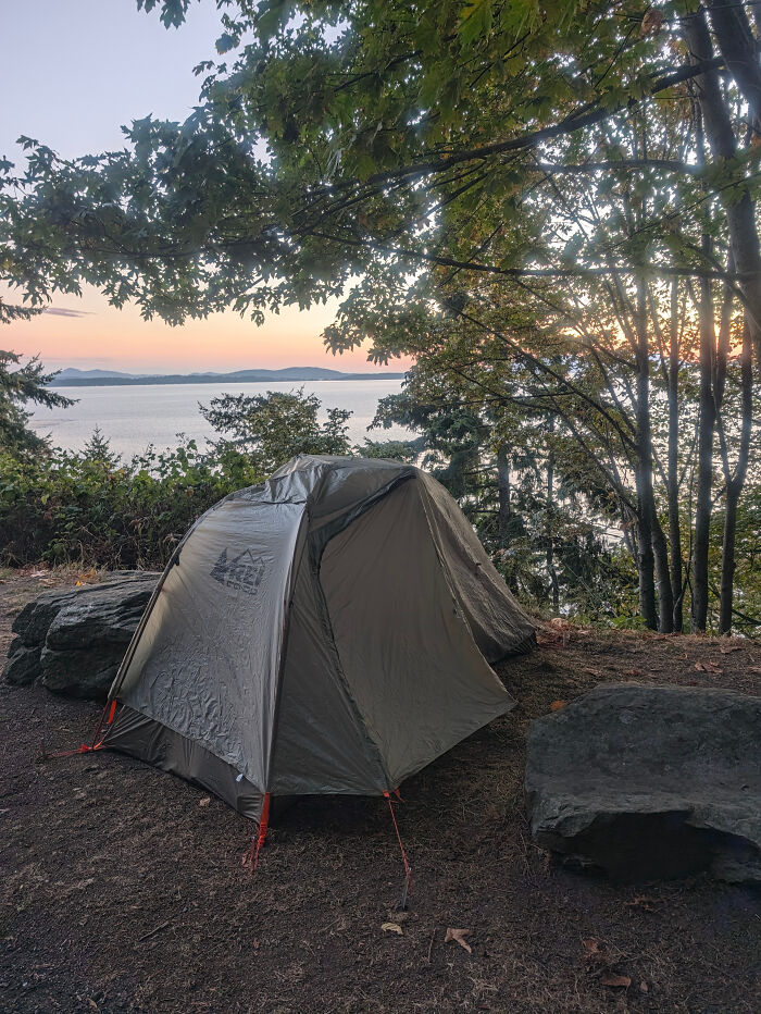 Tent set up near water at sunset on leukemia awareness walk Tent set up near water at sunset on leukemia awareness walk