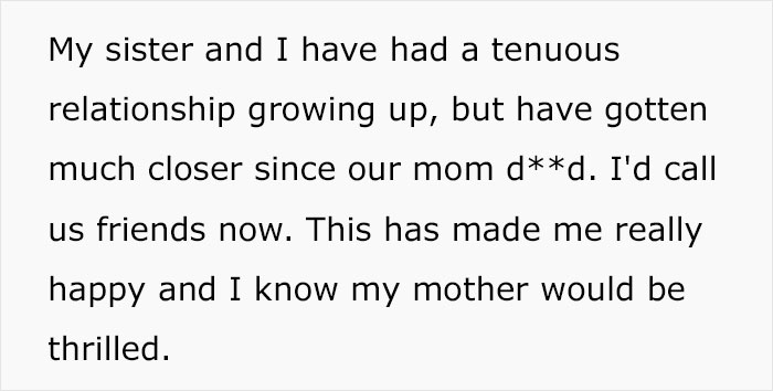 Text describing the daughters' close relationship after their mother's passing, contrasting with the widowed dad. Text describing the daughters' close relationship after their mother's passing, contrasting with the widowed dad.