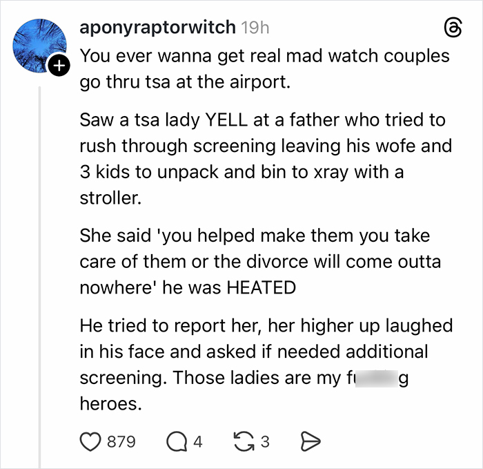 Comment about TSA lady scolding father to take care of kids during airport screening