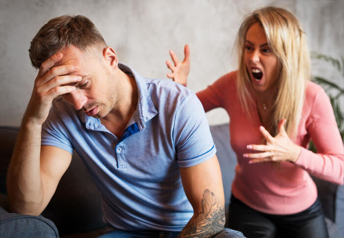 Angry woman shouting at her stressed partner, showcasing issues when marriages couldn’t be saved