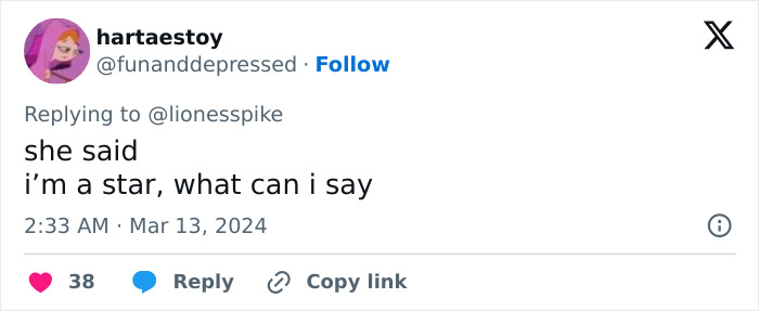 Screenshot of a social media comment calling the actress a star, related to her red carpet response under scrutiny. Screenshot of a social media comment calling the actress a star, related to her red carpet response under scrutiny.