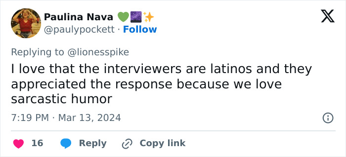 Screenshot of a social media comment appreciating the actress's red carpet response, noting cultural humor. Screenshot of a social media comment appreciating the actress's red carpet response, noting cultural humor.