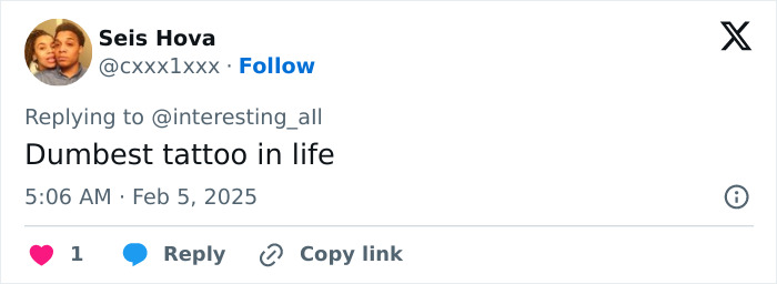 A tweet by Seis Hova calling the viral fingertip tattoo trend the dumbest in life. A tweet by Seis Hova calling the viral fingertip tattoo trend the dumbest in life.