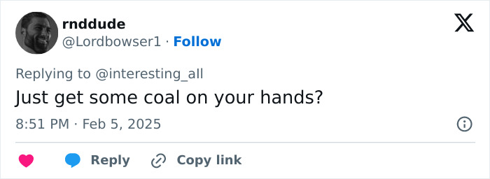 Social media post suggesting coal as an alternative to the viral fingertip tattoo trend Social media post suggesting coal as an alternative to the viral fingertip tattoo trend
