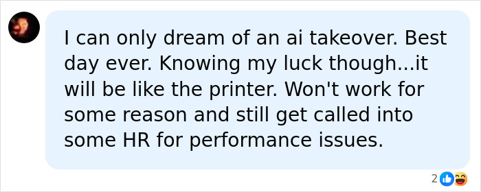 Comment joking about AI takeover and HR performance issues