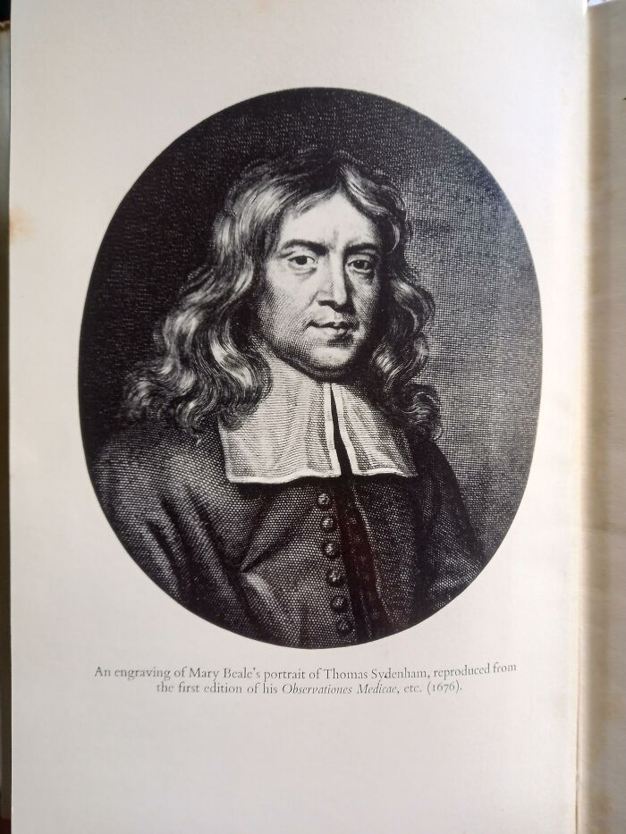 Vintage portrait engraving of physician Thomas Sydenham from medical history.