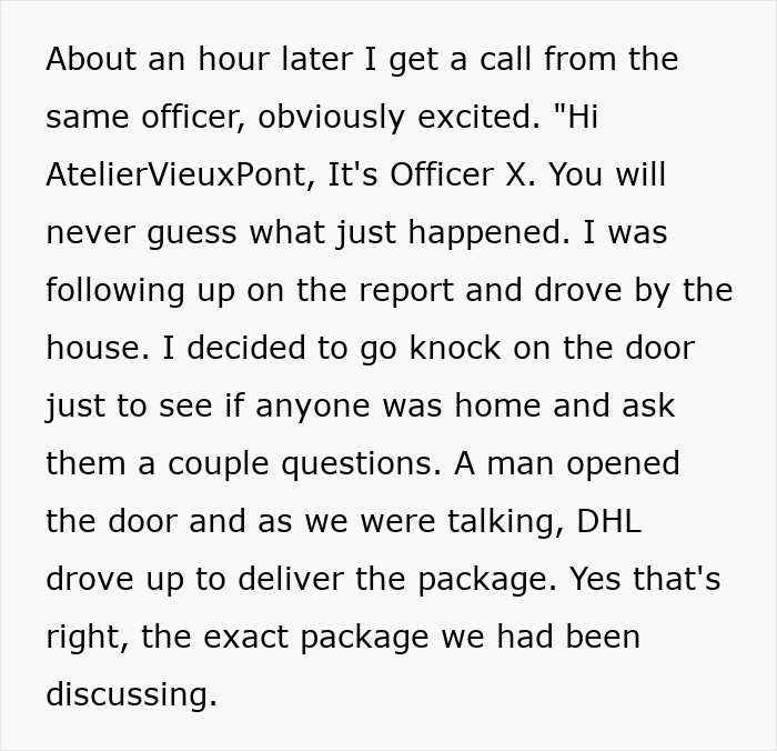 A post explaining how the police caught a credit card thief when the car parts were delivered