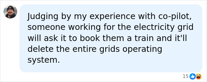 Social media comment on AI co-pilot causing power grid failure