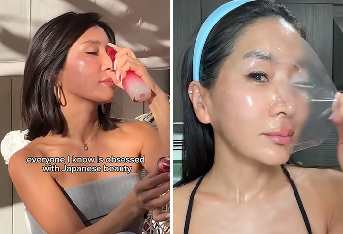 Japanese women showcasing beauty routines, contrasting with Western beauty standards. Japanese women showcasing beauty routines, contrasting with Western beauty standards.
