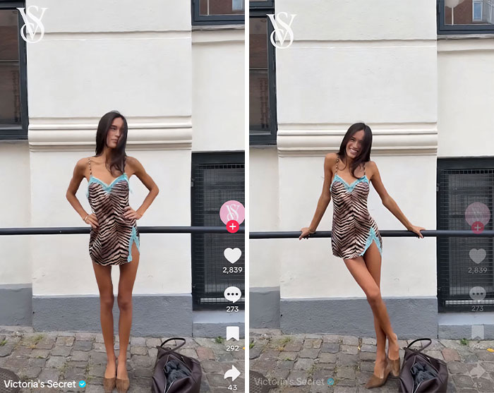 Victoria's Secret model poses in a tiger-print slip dress, sparking severe backlash from the public. Victoria's Secret model poses in a tiger-print slip dress, sparking severe backlash from the public.