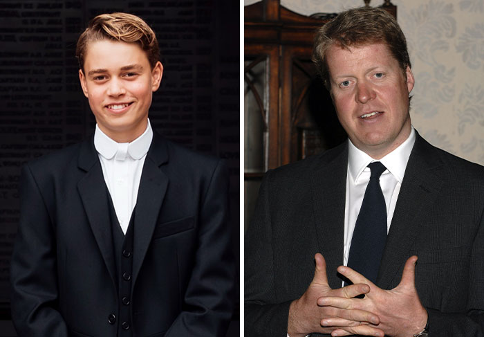 Split image comparing Prince George's Eton College portrait to a photo of his uncle. Split image comparing Prince George's Eton College portrait to a photo of his uncle.